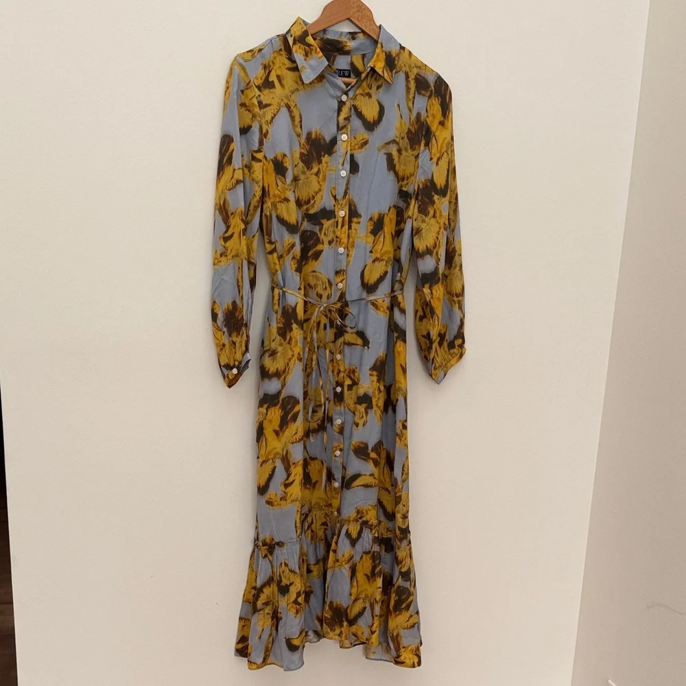 J Crew Floral Button-Down Midi Dress - Yellow and blue viscose - Picture 2 of 6